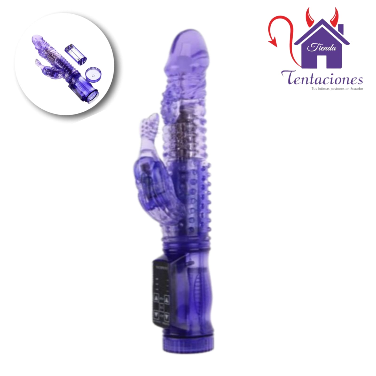 Esta imagen describe las Medidas y Contenido del Vibrador Jack Fish
