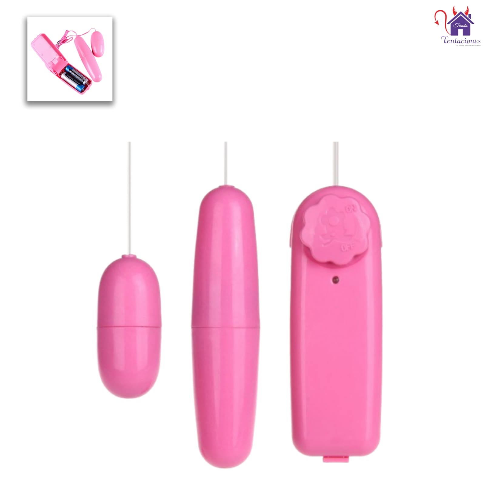 Esta imagen describe las Medidas y Forma de Uso del Huevo Vibrador Doble Sweet Pink