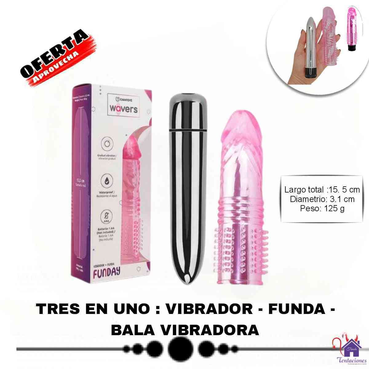 Vibrador -funda y bala Vibradora Tres en Uno-Tienda Tentaciones-Sex Shop Ecuador