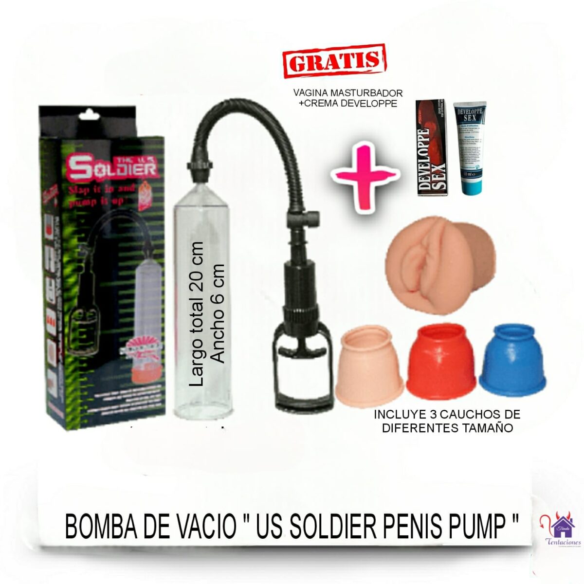 Bomba de Vacio Us Soldier+Crema developpe-Tienda Tentaciones-Sex Shop Ecuador