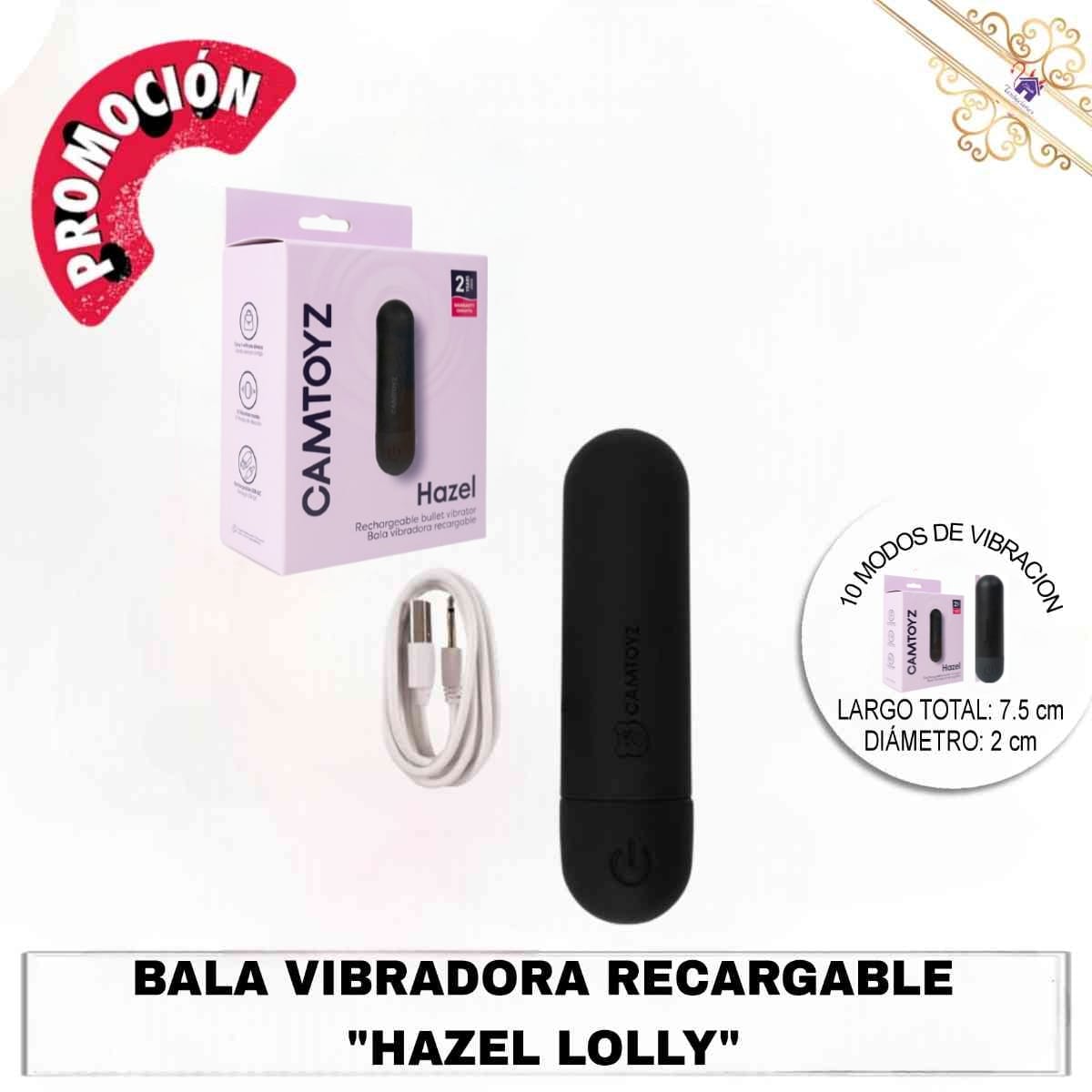 Esta imagen describe la Presentación y Medidas de la Bala Vibradora Recargable Hazel