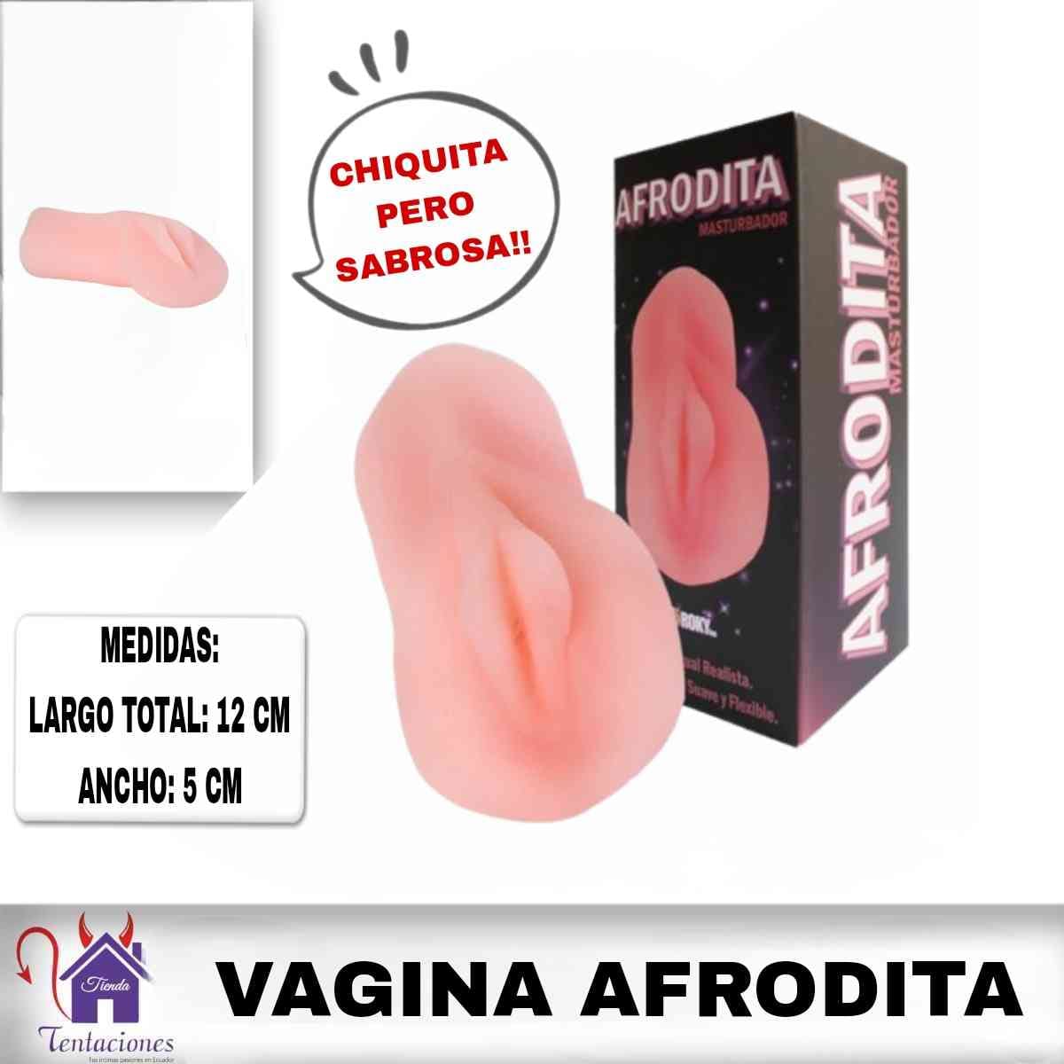La imagen describe las medidas de la Vagina Masturbadora Afrodita