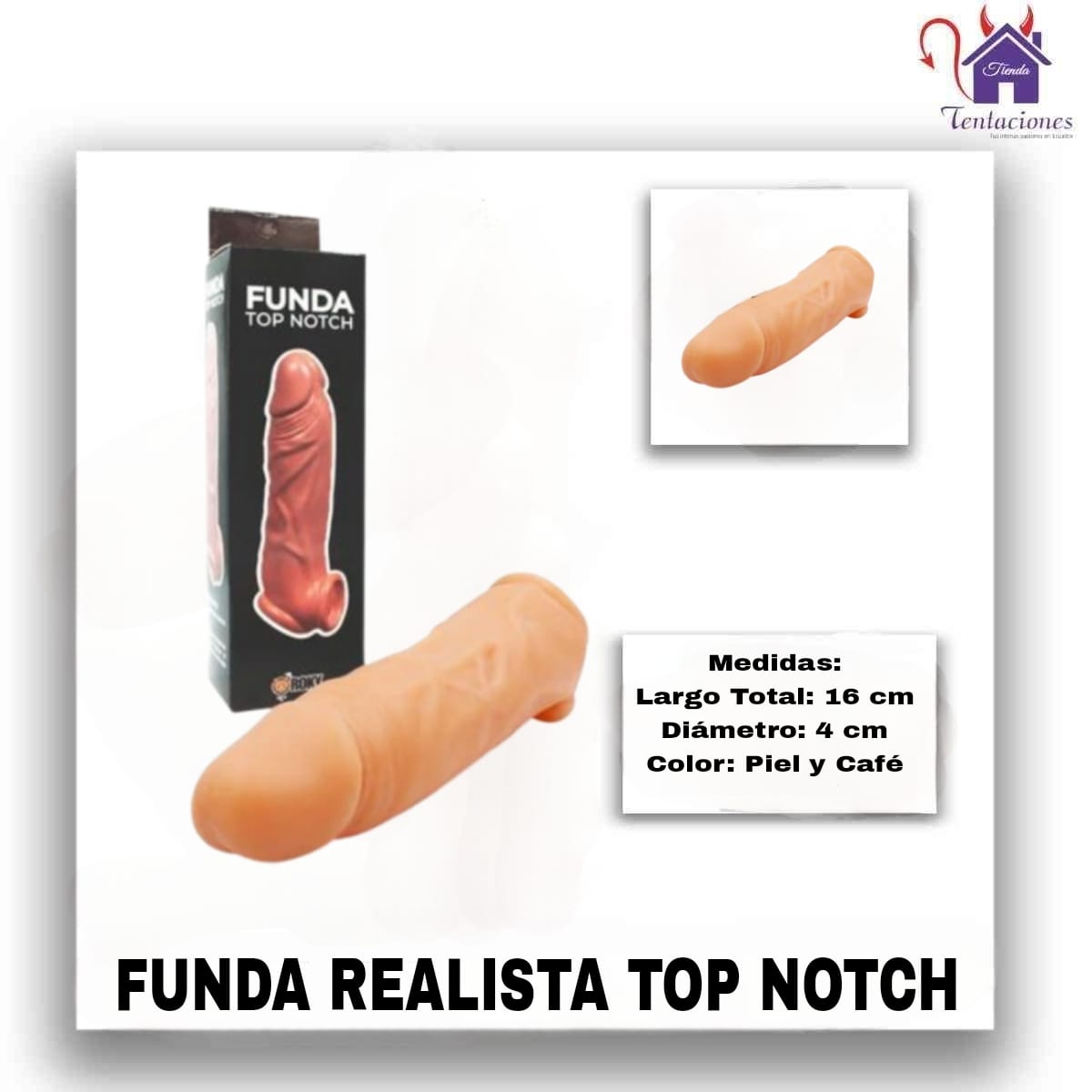 La imagen describe la Presentación y las Medidas de la Funda o Extensión Top Notch