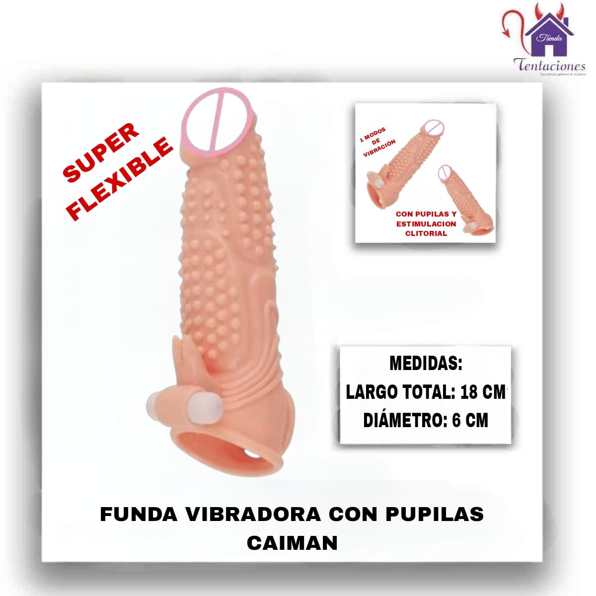 La imagen describe las Medidas de la Funda o Extensión Caimán