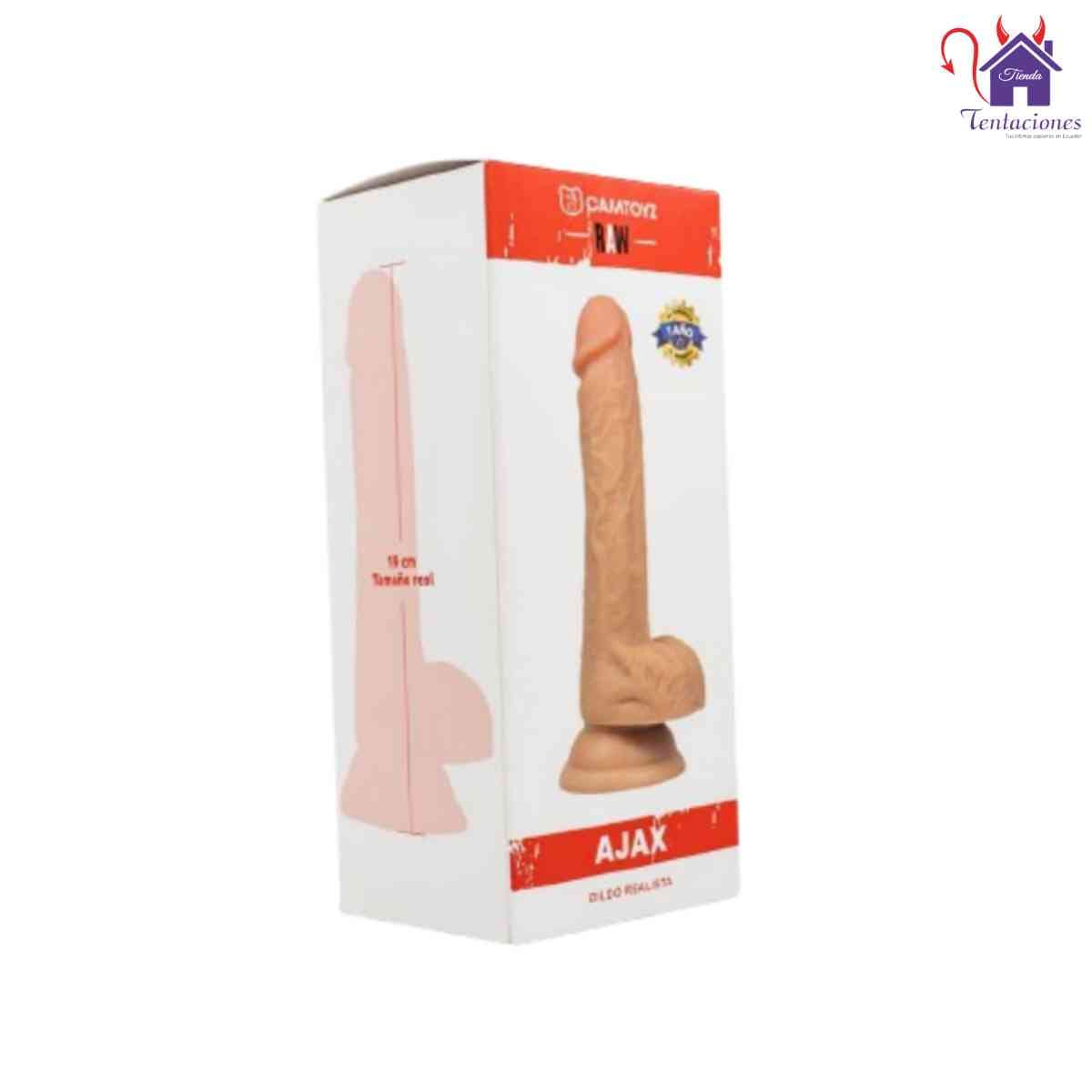 Esta imagen describe las Características y Forma de Uso del Dildo Realista Ajax