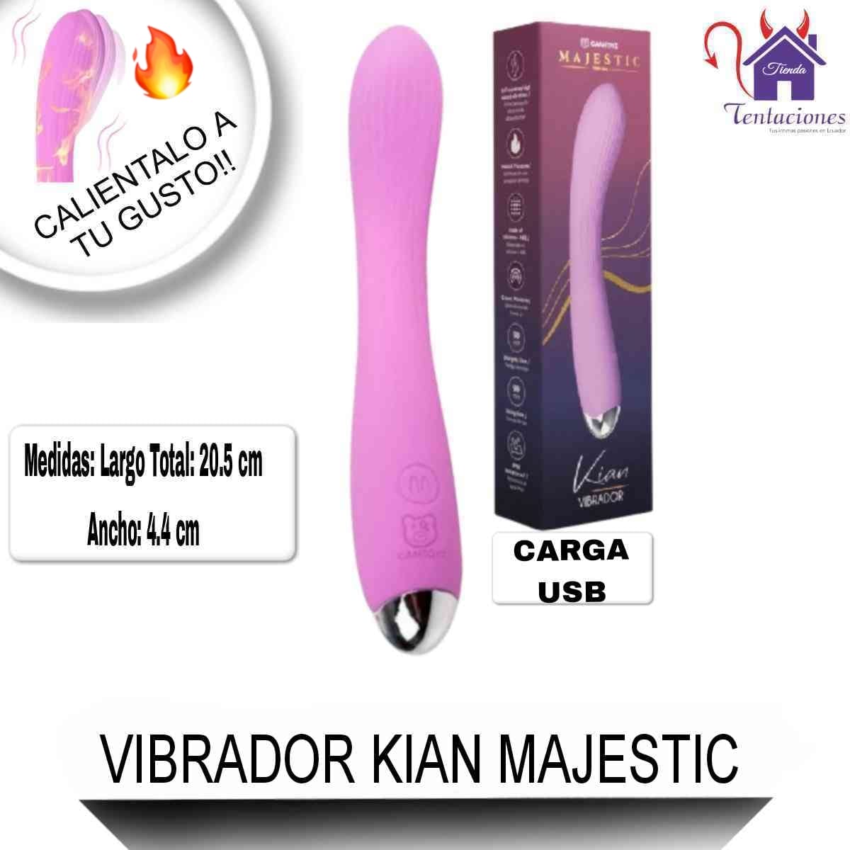 Esta imagen describe las Medidas y Características del Vibrador Kian