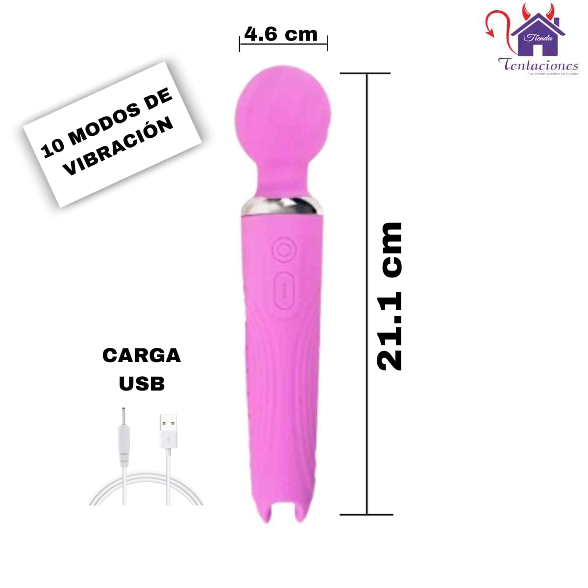 Esta imagen describe las Características y Medidas del Vibrador Ursula Majestic