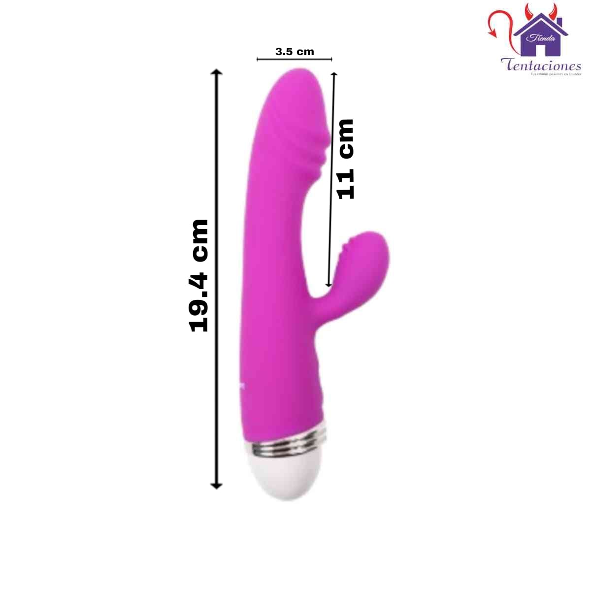 La imagen describe las Medidas y Presentación del Vibrador Wendy Lolly