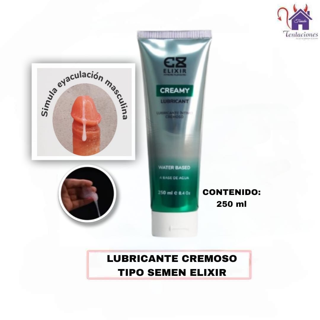 Esta imagen describe la Presentación y Forma de Uso del Lubricante Cremoso Tipo Semen-Elixir