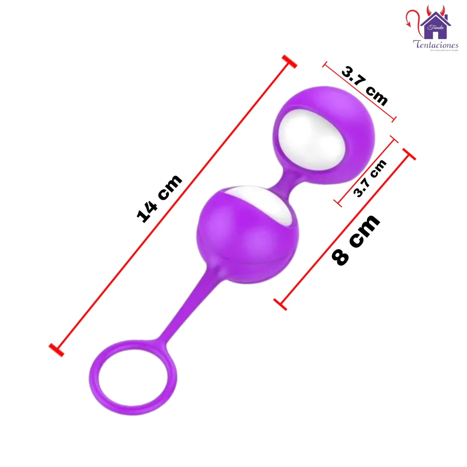 Esta imagen describe las Medidas y Características de las Bolas Vaginales con Vibración Recargable y con Control Remoto