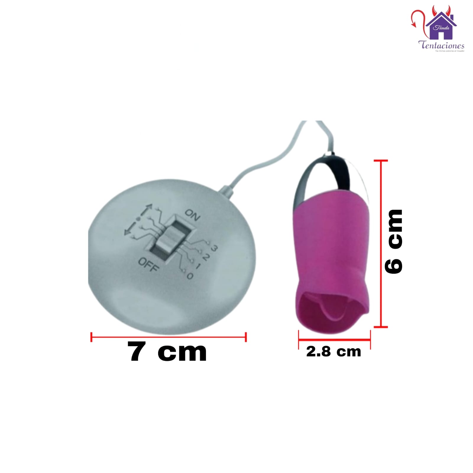 Esta imagen describe las Medidas y Características del Huevo Vibrador a Control Remoto Maurus