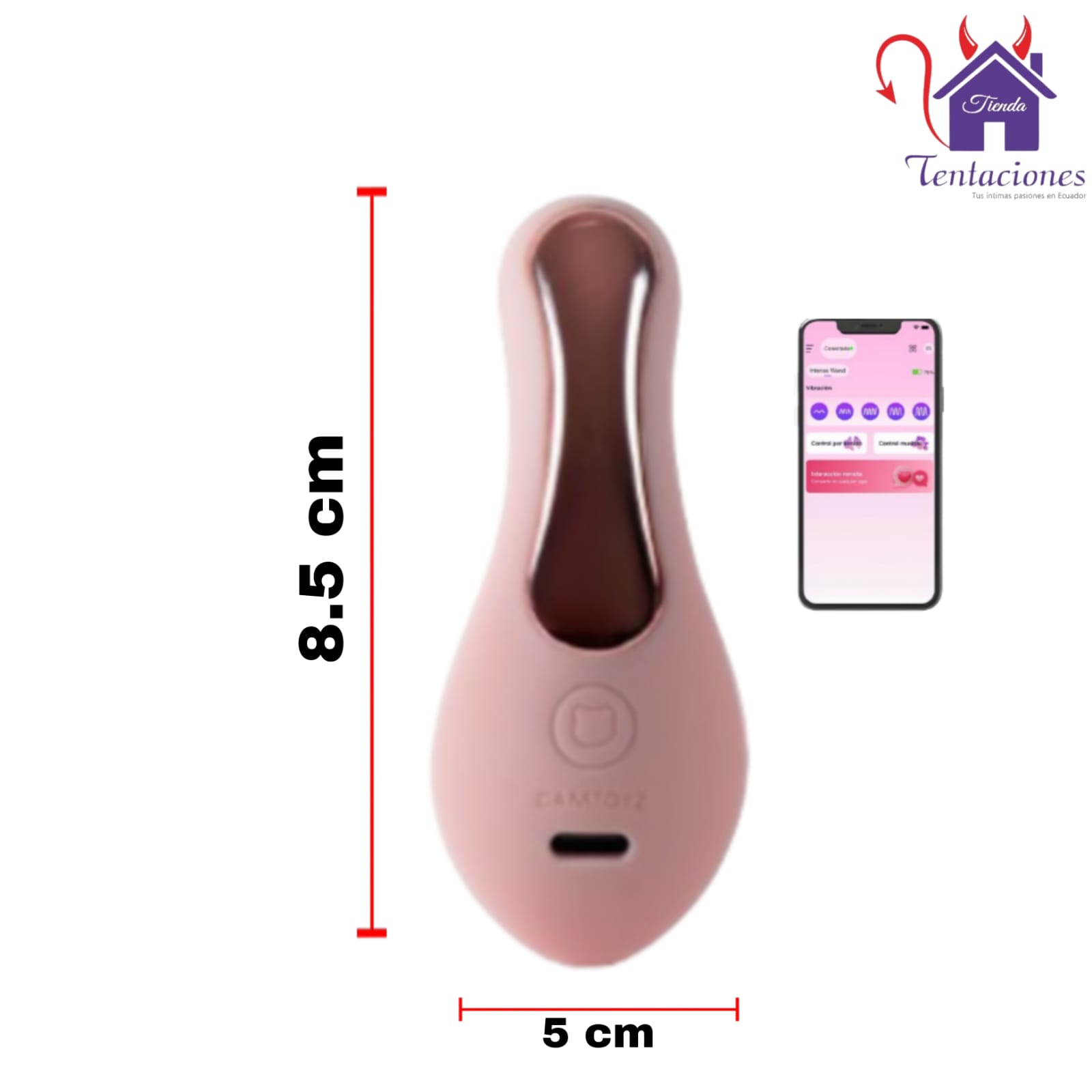 Esta imagen describe las Medidas y Características del Whisper Panty Vibrador con App