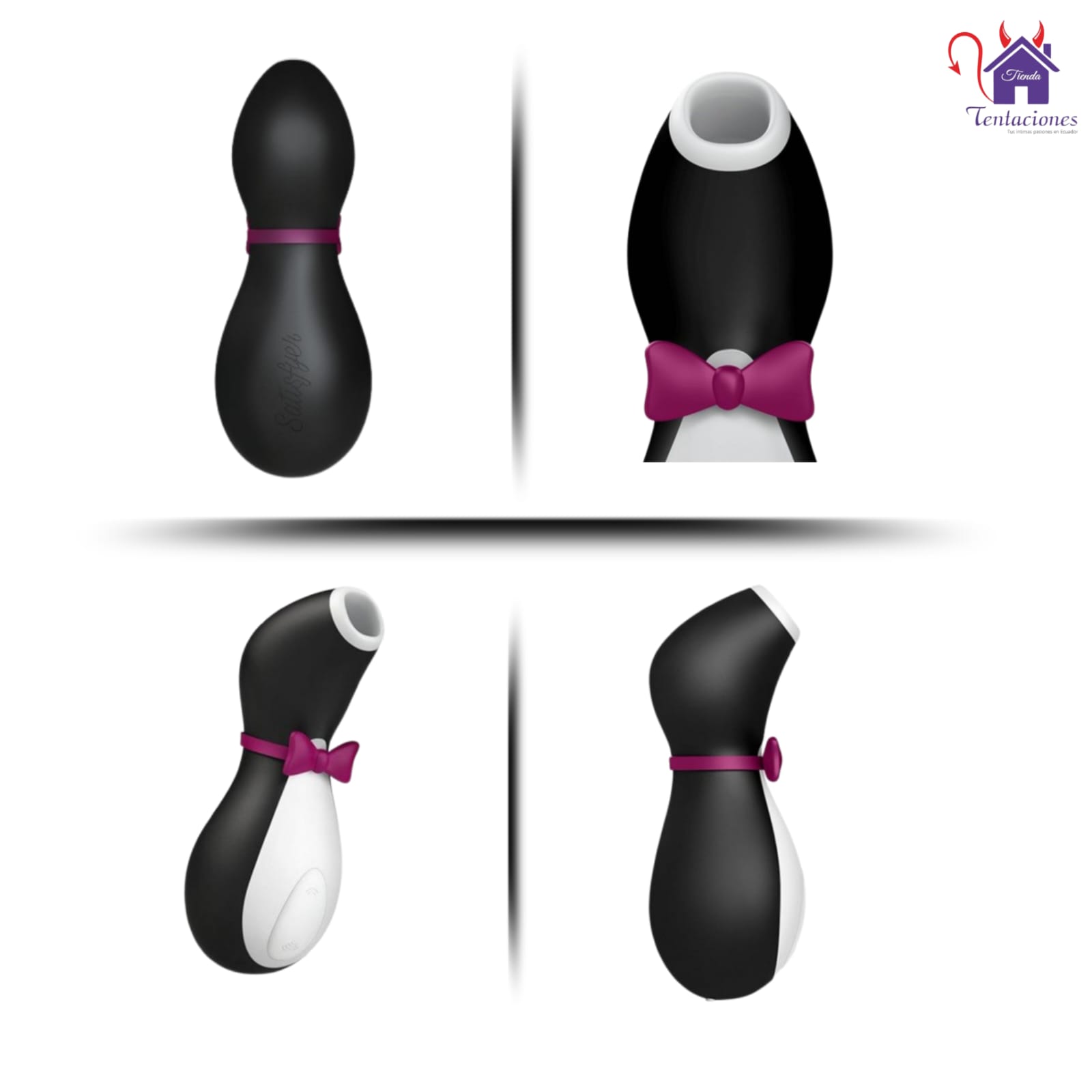 Esta imagen describe las Características y Contenido del Satisfyer Penguin Succionador