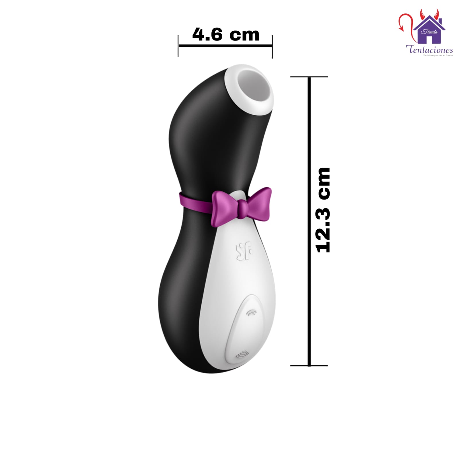 Esta imagen describe las Medidas y Características del Satisfyer Penguin Succionador