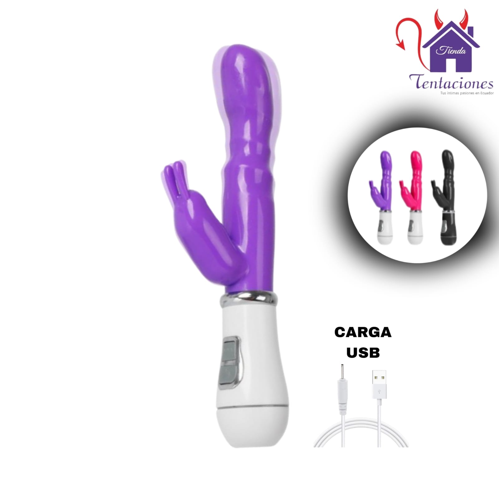 Esta imagen describe las medidas y Características del Vibrador G Point Recargable