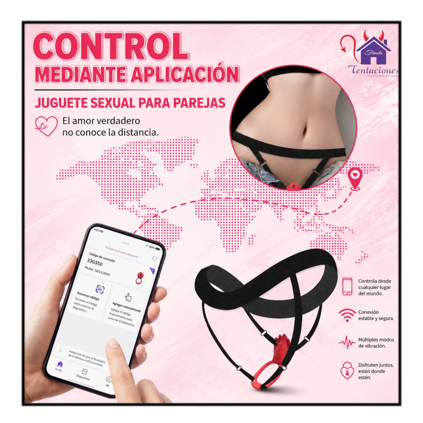 Vibrador Shibui Recargable con Arnes Ajustable, control remoto inalambrico y App - Imagen 3