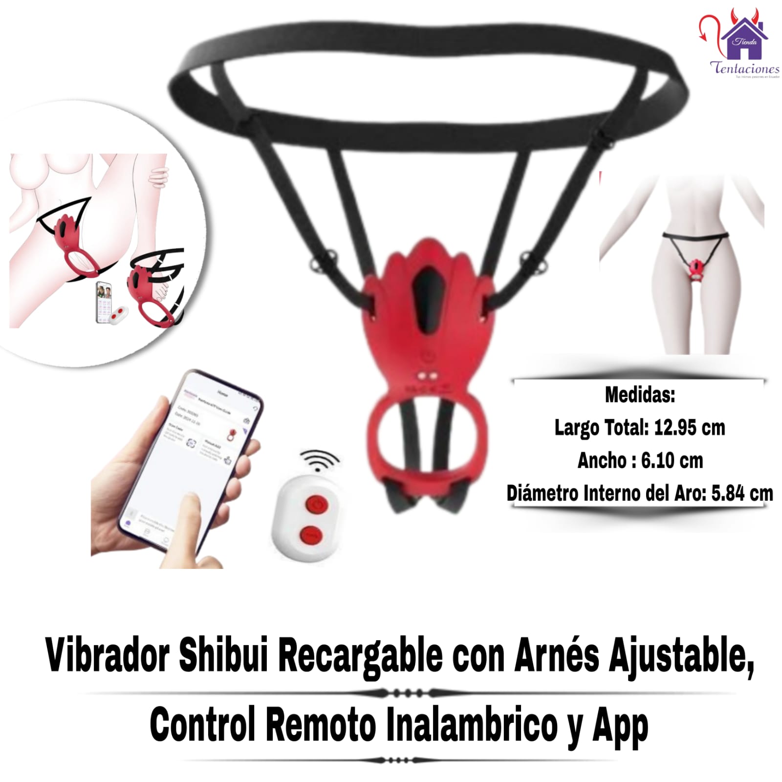 Vibrador Shibui Recargable con Arnes Ajustable, control remoto inalambrico y App