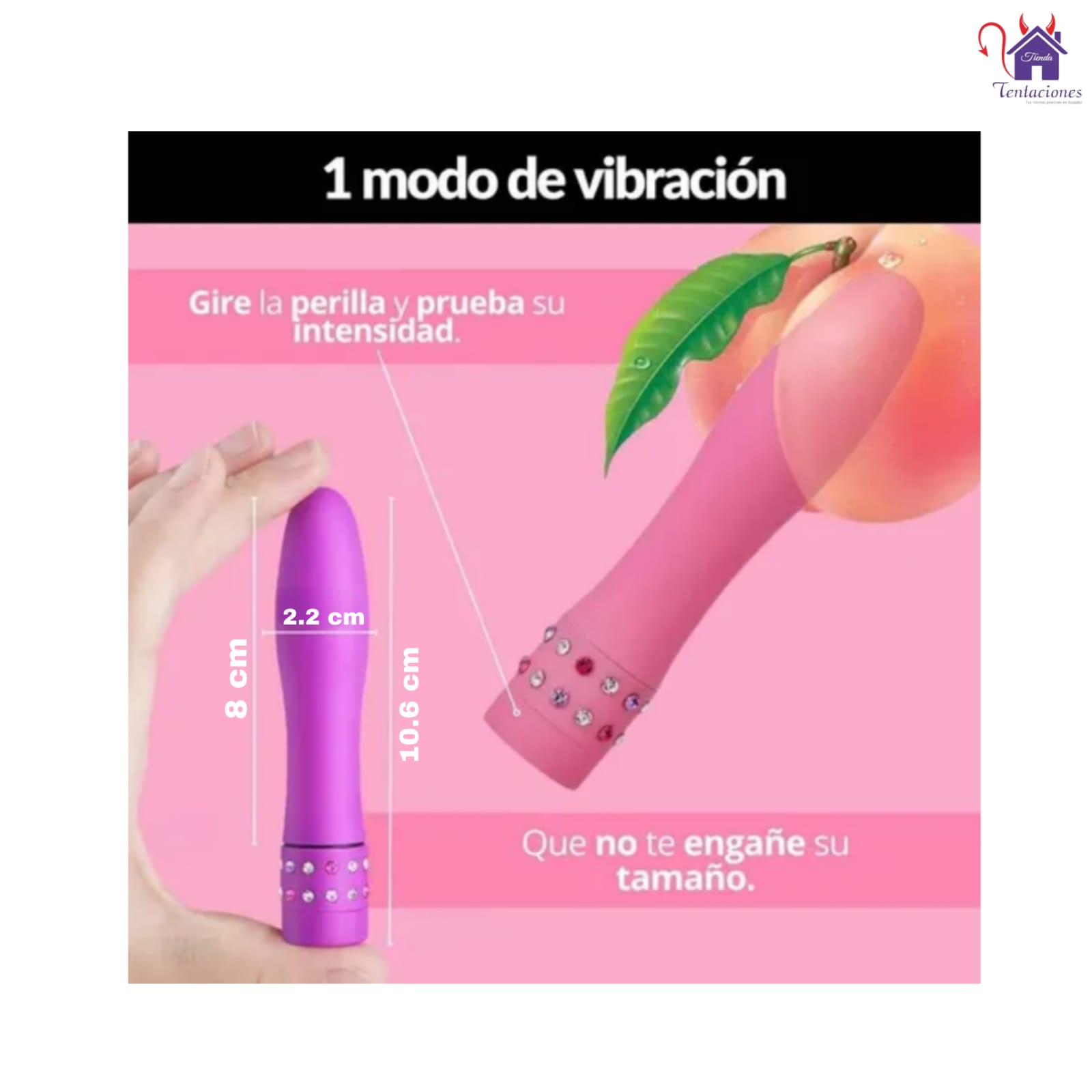 Esta imagen describe las Medidas y Forma de Uso de la Bala Vibradora Diamond