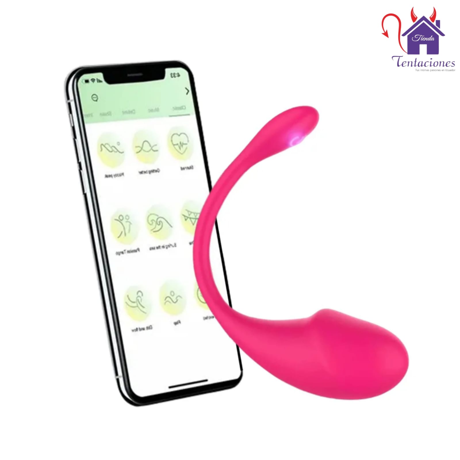 Esta imagen describe las Medidas y Características del Vibrador con App Adore Desire