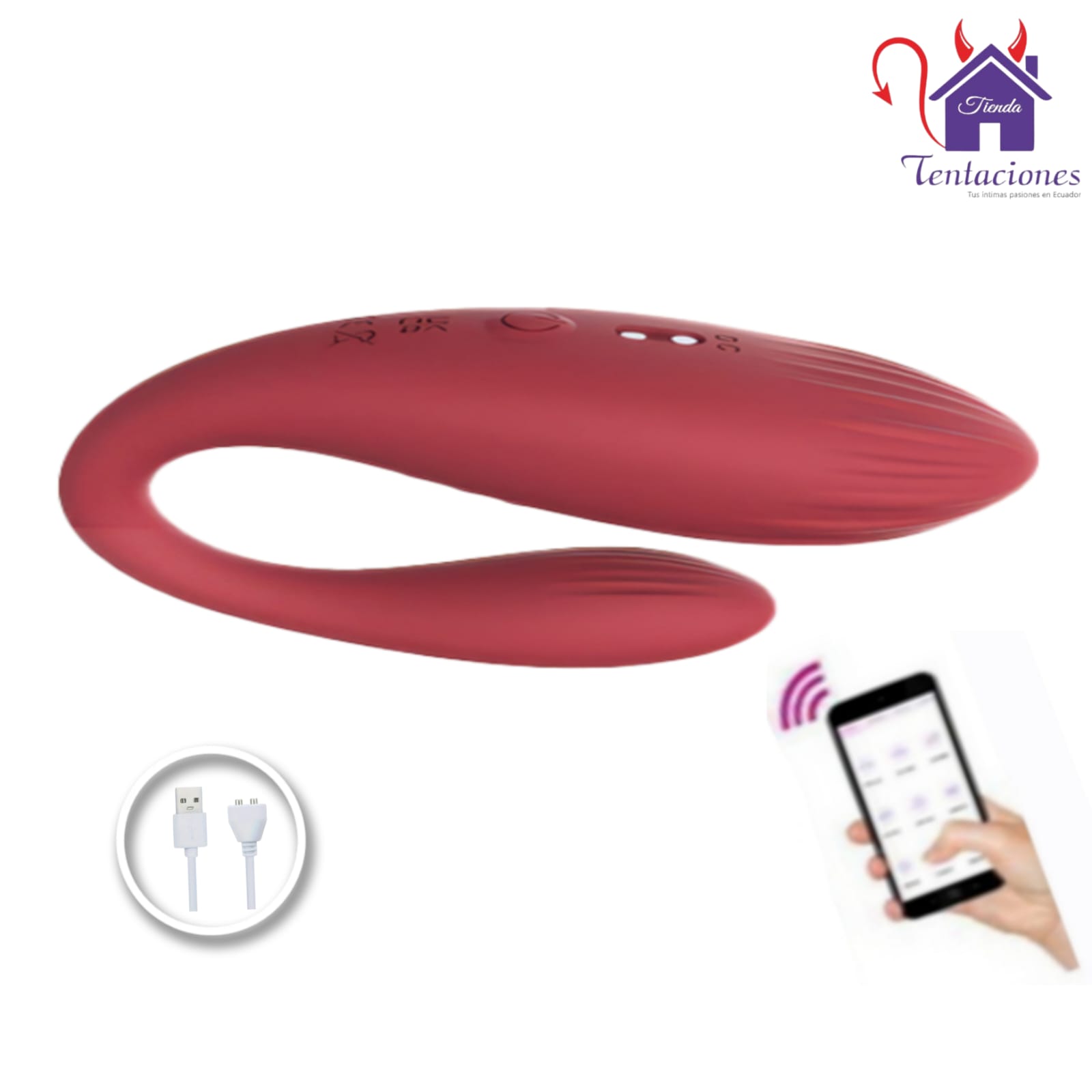 Esta imagen describe las Medidas y Presentación del Vibrador con App Hyper